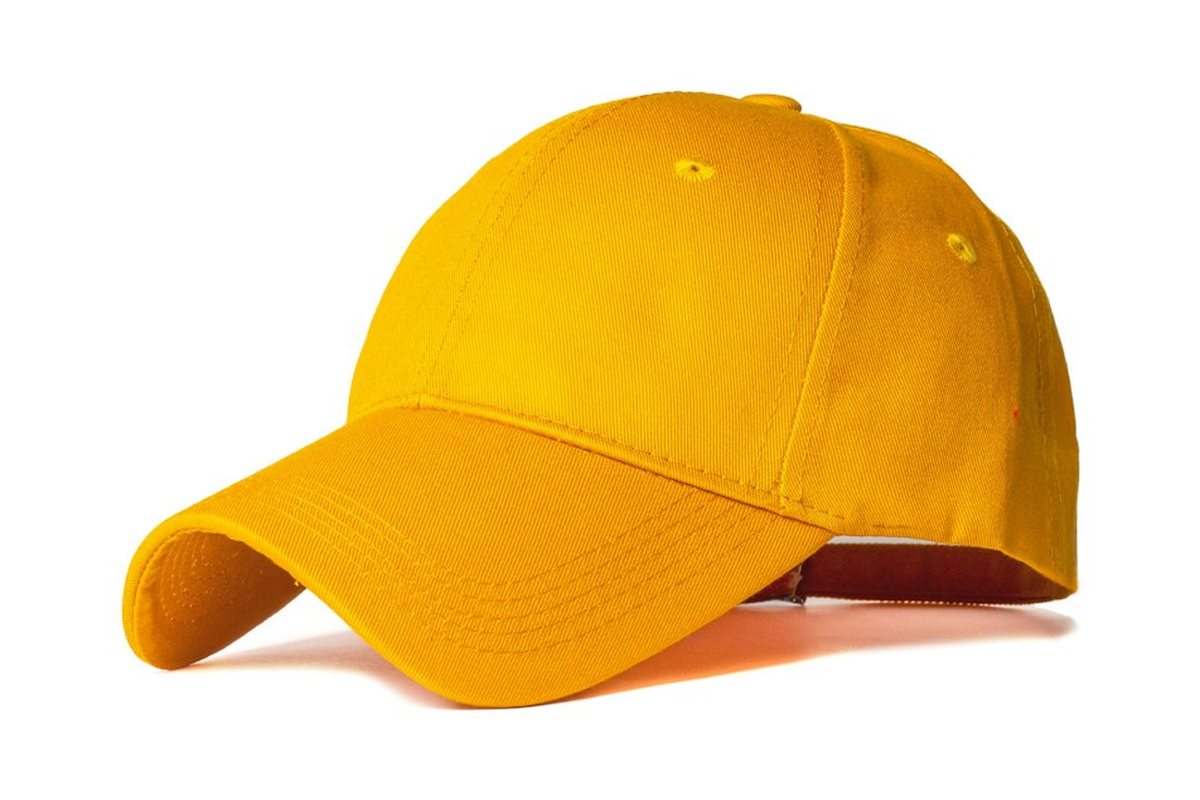 Casquette baseball 6 pans jaune, zones personnalisables